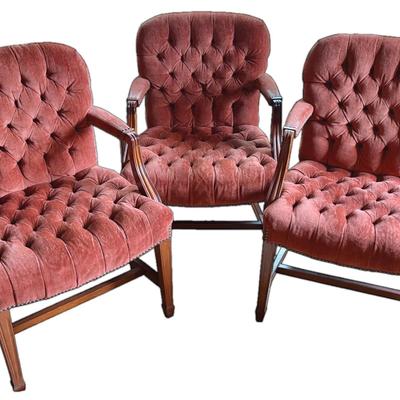 Three Victorian-Style Tufted Armchairs 