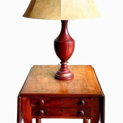 Vintage Wooden Drop Leaf Wide Table + Lamp