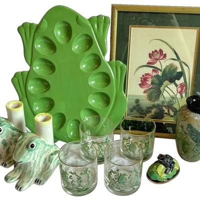 Frog Decor - Framed Art Print, Whiskey Glasses, Egg Plate, & More