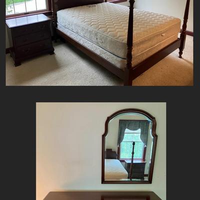 Bedroom Set with Full Size Bed, 1 Nightstand, Dresser and Hanging Mirror