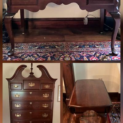 Pennsylvania House Queen Anne Style Lowboy Chest, Highboy Dresser, and Drop-Leaf Side Table