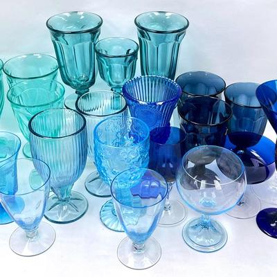 Assortment of Blue Glassware