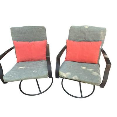 Pair of Aluminum Outdoor Swivel Chairs with Cushions