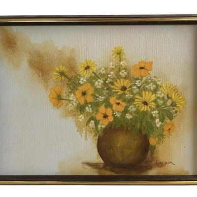 Mid-Century Still Life Oil on Canvas Signed 'Lorain', Framed