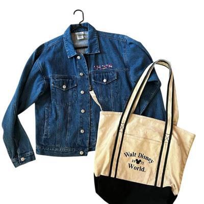 Vintage Disneyland Mickey Mouse Denim Jacket and Walt Disney World Bag Canvas Tote
