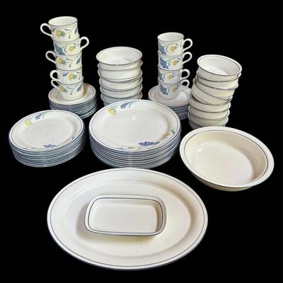 Vintage Lenox Chinastone 'Buttercups on Blue' Dinnerware Set