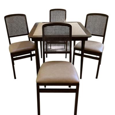 Mid-Century Stakmore Folding Card Table and Cane Back Chairs
