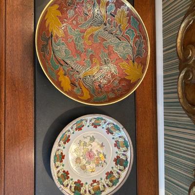 Decorative Brass Footed Bowl and Asian Porcelain Bowl 