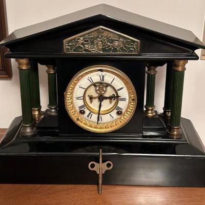 Ansonia Cast Iron Mantle Clock - Works and Sounds Great 