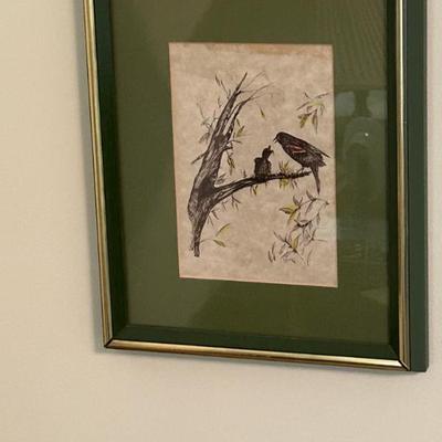 Framed Mama and Baby Bird Art 