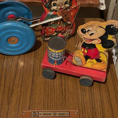 Fisher-Price Disney Mickey Mouse Little Drummer Pull Toy and Vintage Gong Bell Toy 