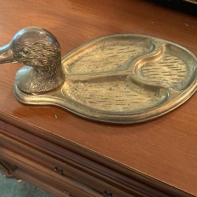 Vintage Brass Duck Trinket Tray 