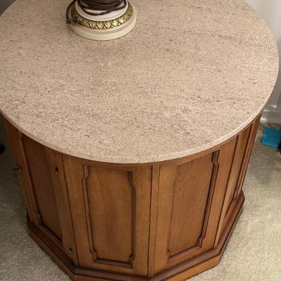 Circle Coffee Table w/ Storage and Marble Top 