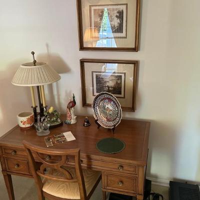 Antique Wooden Desk w/ Decor Pieces 