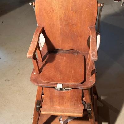 Vintage Wood High Chair for Baby 