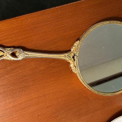 Antique Gold Toned Hand Mirror 