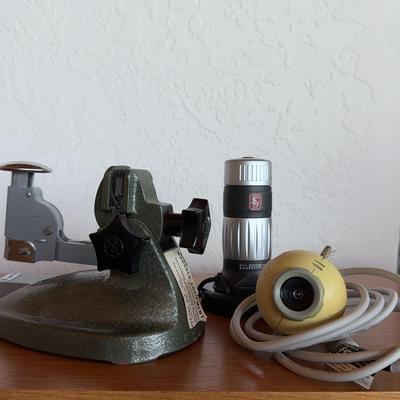 Logitech QuickCam Express Webcam/Leica Monovid 8x20 Monocular/Mitutoyo Micrometer Stand