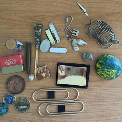 US Navy Challenge Coins/Mini Pocket Knives/Mid Century Brass Coil Animal/Others 