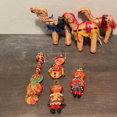 Vintage Salt Dough Ornaments - Owl, Raggedy Ann/Andy, Gingerbread Man, Candy Cane & Moroccan Camels 