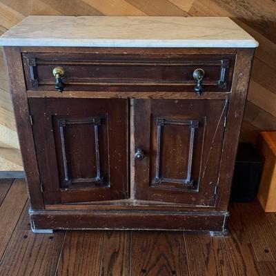 Antique Marble Top Commode w/Teardrop Hardware 