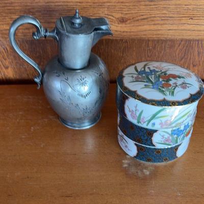 Pewter Pitcher & Japanese Stacking Bowls 