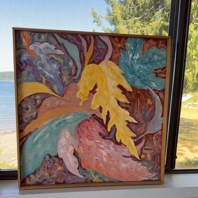 Fall Leaves, Original Art in Mid Century Frame 