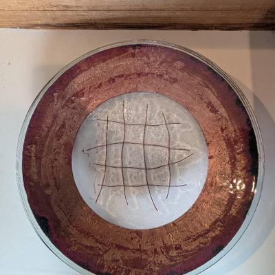 Fused Art Glass Plate Copper Jones Brothers Glassworks Signed 2001