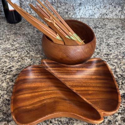 Wood Bowl Made in Denmark & Other Wood Service Items 