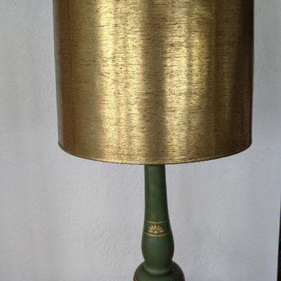 Mid Century Avocado Green Lamp w/ Gold Painted Accents
