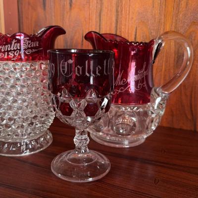 Pair of Cranberry Glass Pitchers 