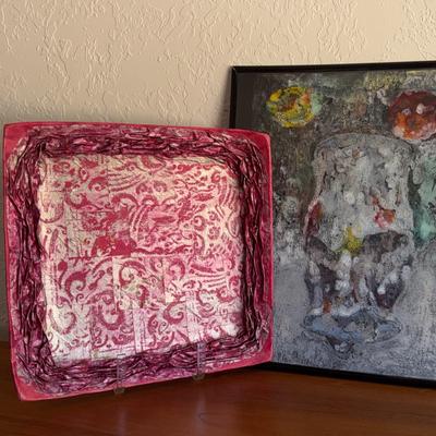 Magenta Paper Art Tray & Original Still Life Painting 