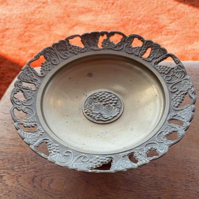 Brass Pedastal Dish w/ Grape Motif