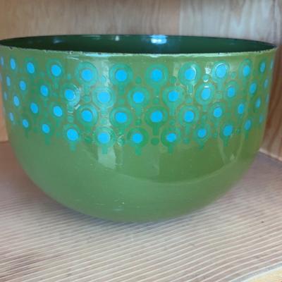 Mid Century German Green / Blue Vefa Lollipop Merrill Ames Enamel Bowl 1960s