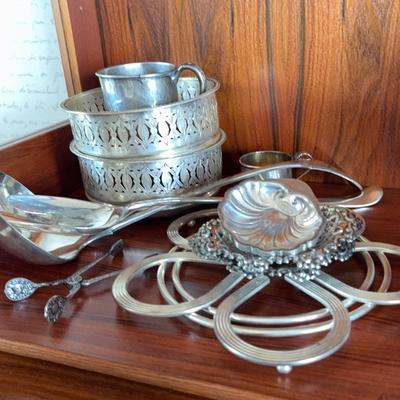 Lehman Bros. Trivit//Sterling Children's Cups//Wine Coaster/Sugar Cube Tongs 
