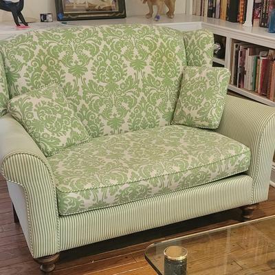 Green & White Upholstered Loveseat