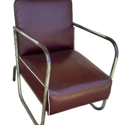 Mid-Century Art Deco Tubular Steel and Vinyl Upholstered Armchair