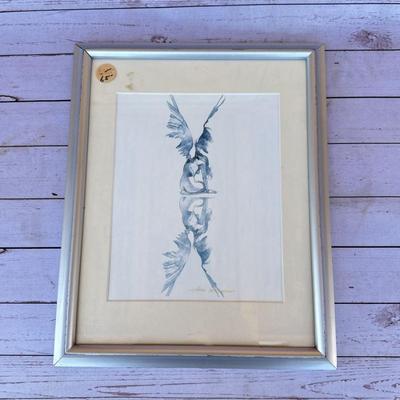 Pen Sketch of Winged Female on Reflective Ground, Signed Gabe Leonard