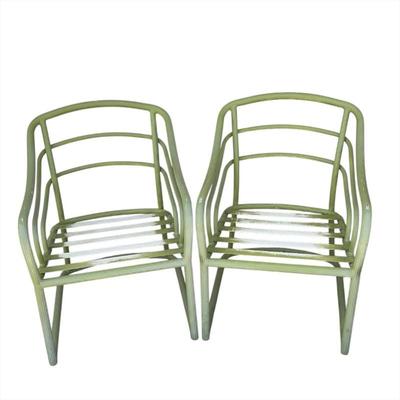 Pair of Mid-Century Green Painted Metal Lawn Chairs