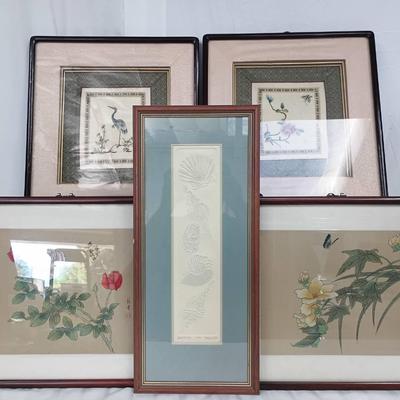 Mixed Media Far Eastern Art Collection W/ Silk Embroidery Art And More