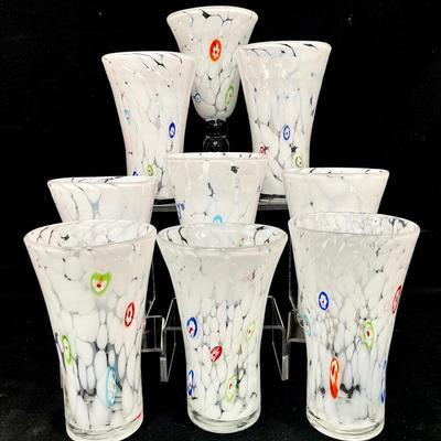 Murano Millefori Glass Tumblers Set Of 9