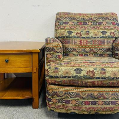  Vintage Broyhill Side Table & Swivel Rocker Chair