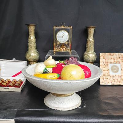 Pair Of Indian Brass Vases W/ Kundo German Clock And More