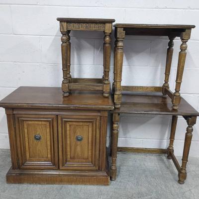 Trio Of Ethan Allen Mid Century Nesting Tables W/ Hardwood Nightstand