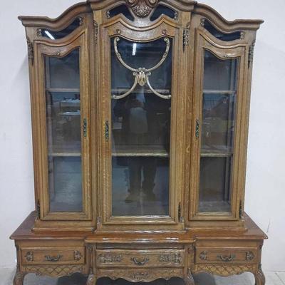 Three Drawer Hutch Cabinet W/ Glass Panel Doors