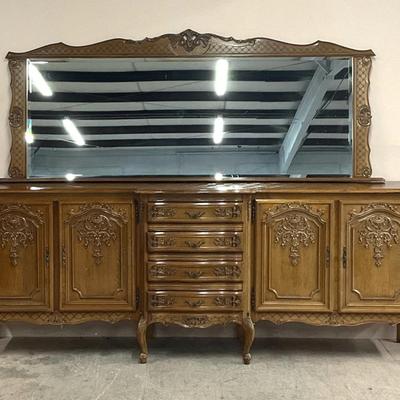 French Style Carved Breakfront Dresser W/ Mirror 