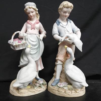 Andrea By Sadek "Girl And Boy With Geese" Porcelain Figurines