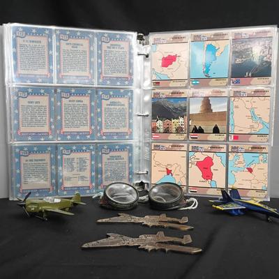 Vintage Aviation Goggles W/ Militaria Trading Cards And More
