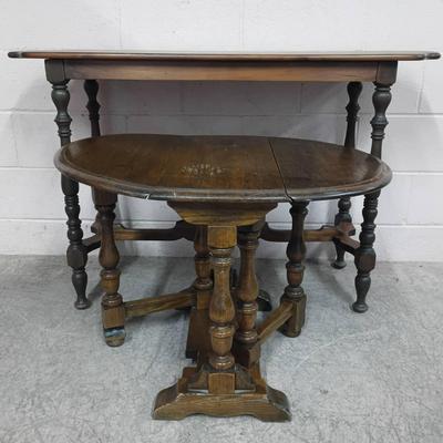 English Oak Style Folding Table W/ Early 20th Century Console Table