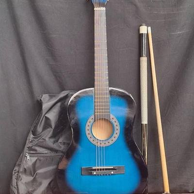 Zeny Beginner Blue And Black Acoustic Guitar, Two-piece Pool Cue Stick, And More