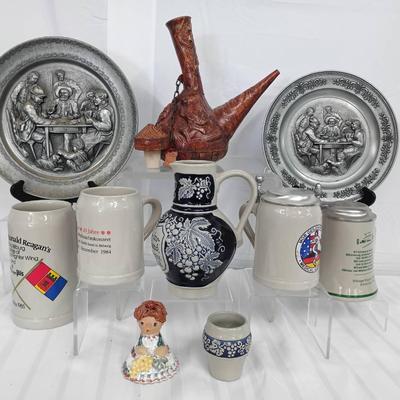 Vintage Spanish Leather Wine Decanter W/ Decorative Steinns And More